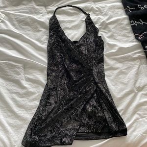 Black glitter halter dress